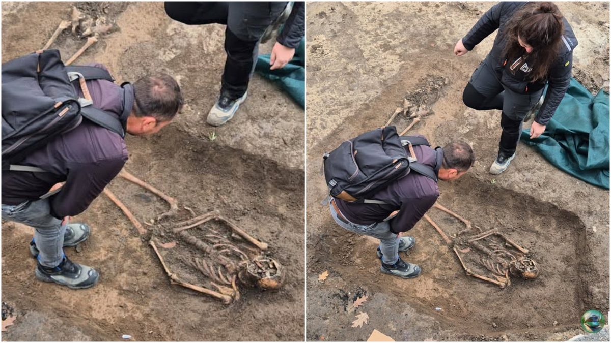 Schelete umane au fost descoperite pe șantierul liniei de tramvai de pe strada Armand Călinescu. (Foto: B365)